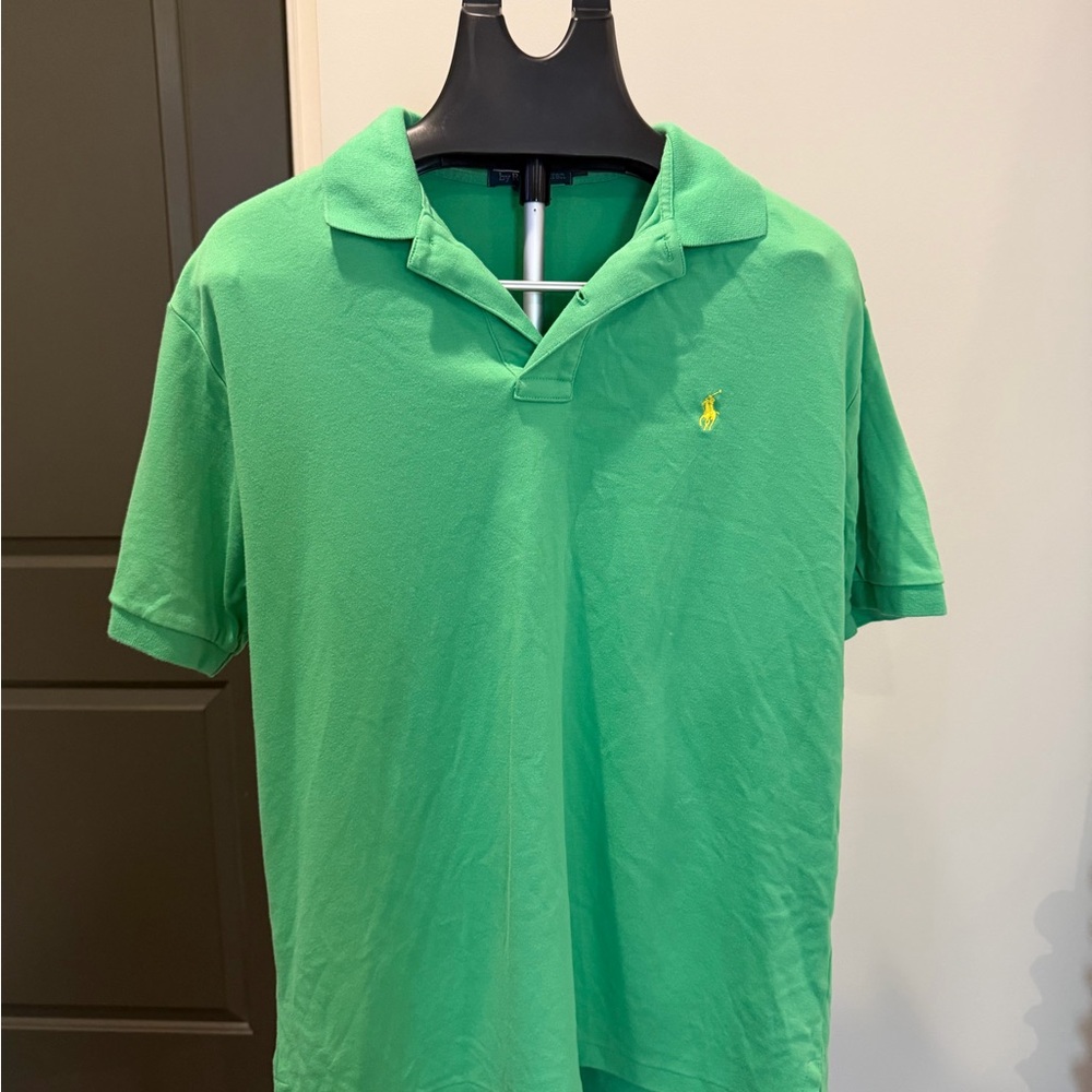 Polo Ralph Lauren Green Polo Shirt Men’s Large Classic Fit Yellow Logo